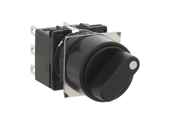 IDEC 16mm Selector Switch; Round; 2-Position; 3PDT; Maintained (left)/Momentary; Black